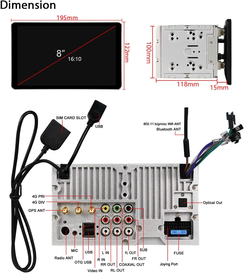 8 Inch Touch Screen Car Stereo with 4GB RAM 64GB ROM M19500