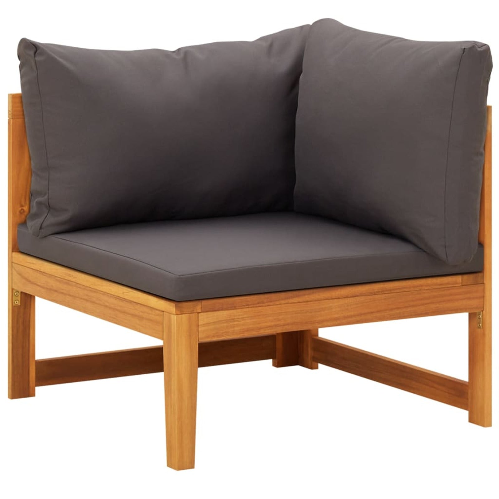 3 Piece Dark Gray Cushioned Corner Sofa and Table Acacia Wood Sectional Outdoor Furniture Set N25013