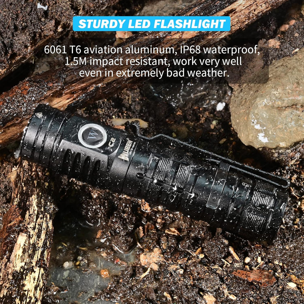 Rechargeable Flashlight 2000 Lumen, Pocket Flashlight with Lanyard, IP68 Waterproof Tactical Flashlight B39736