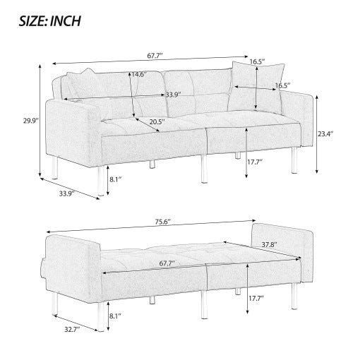 Linen Upholstered Convertible Futon Sofa Bed V267093