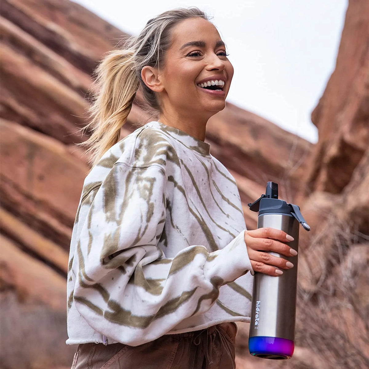 Brushed Stainless Steel Insulated Smart Water Bottle with Straw Lid T11717