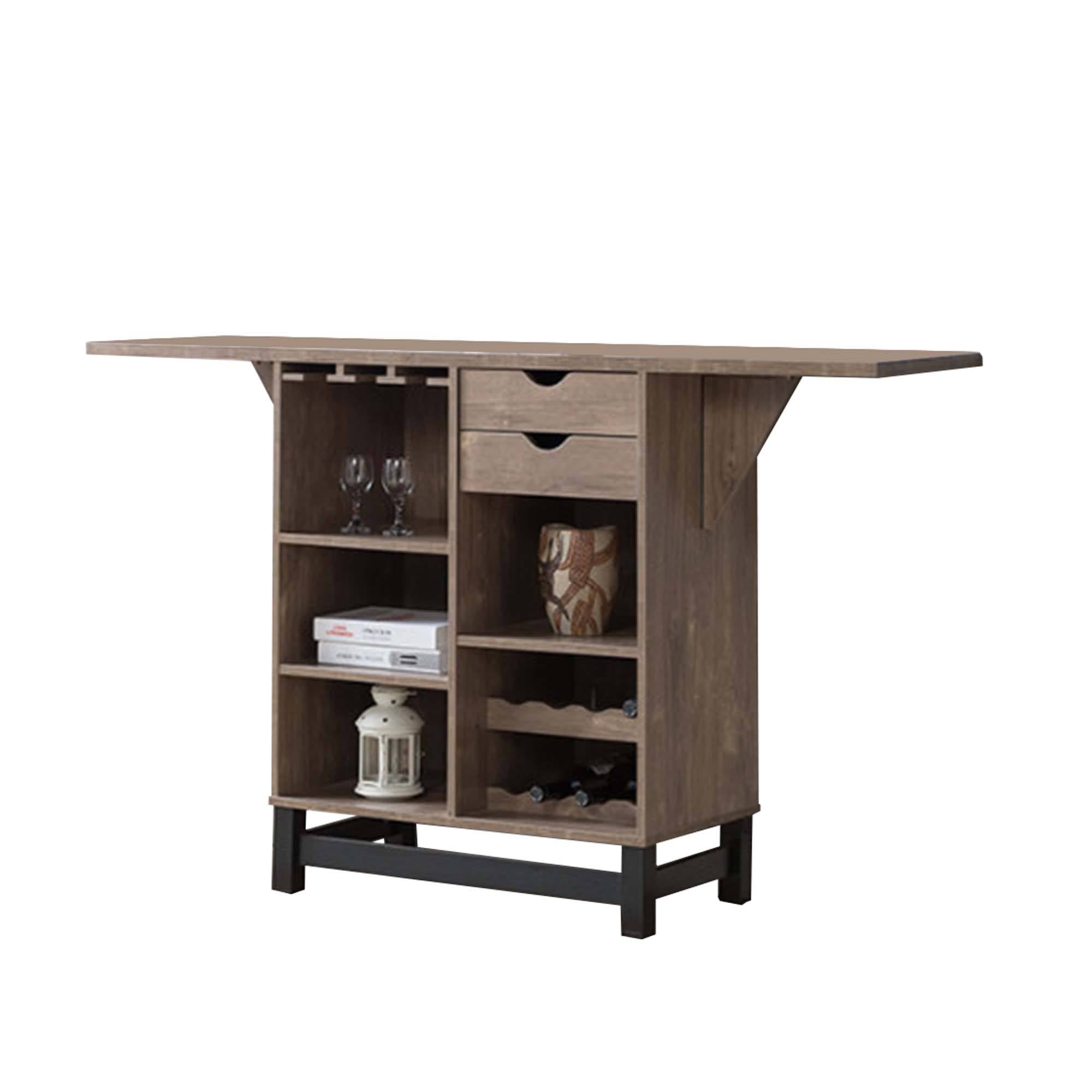 Brown Wooden Wine Cabinet with Drop Down Leaf G858166