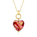 Italian Red and Pink Murano Glass Heart Pendant Necklace in 18kt Gold Over Sterling A440