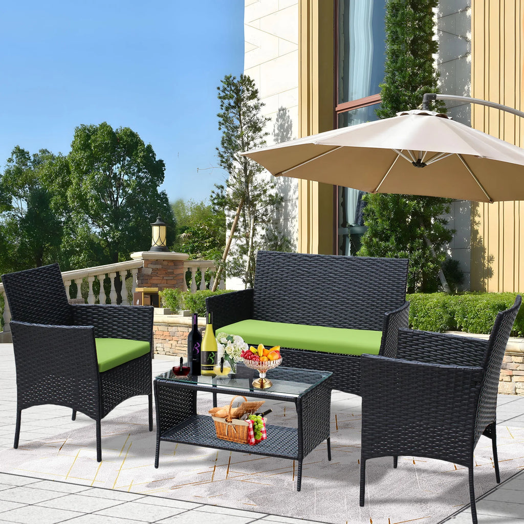 4 Pieces Outdoor Rattan Patio Sofa Set with Coffee Table P873705