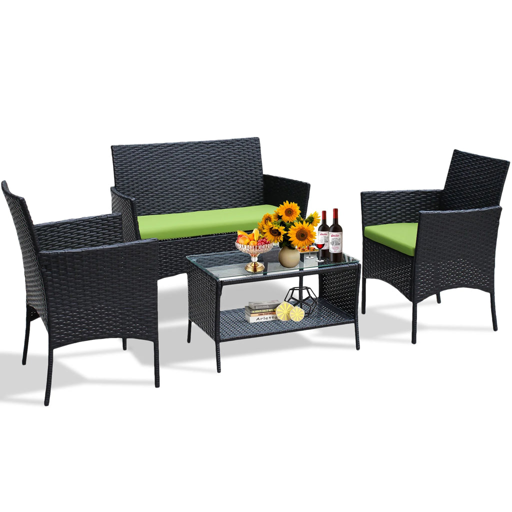 4 Pieces Outdoor Rattan Patio Sofa Set with Coffee Table P873705