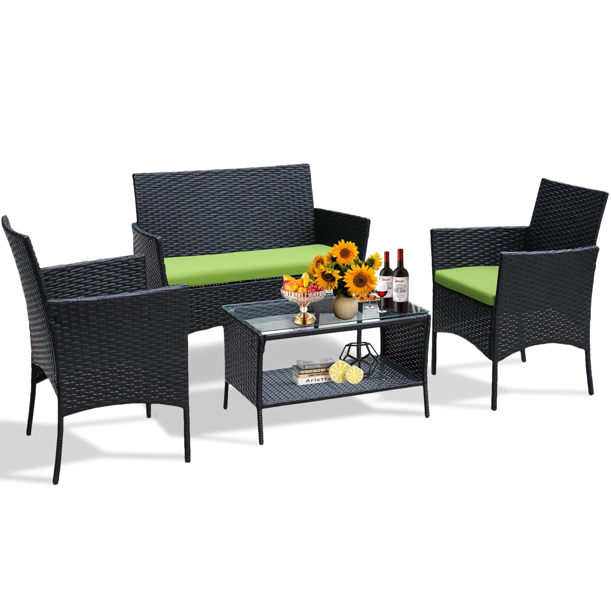 4 Pieces Outdoor Rattan Patio Sofa Set with Coffee Table P873705