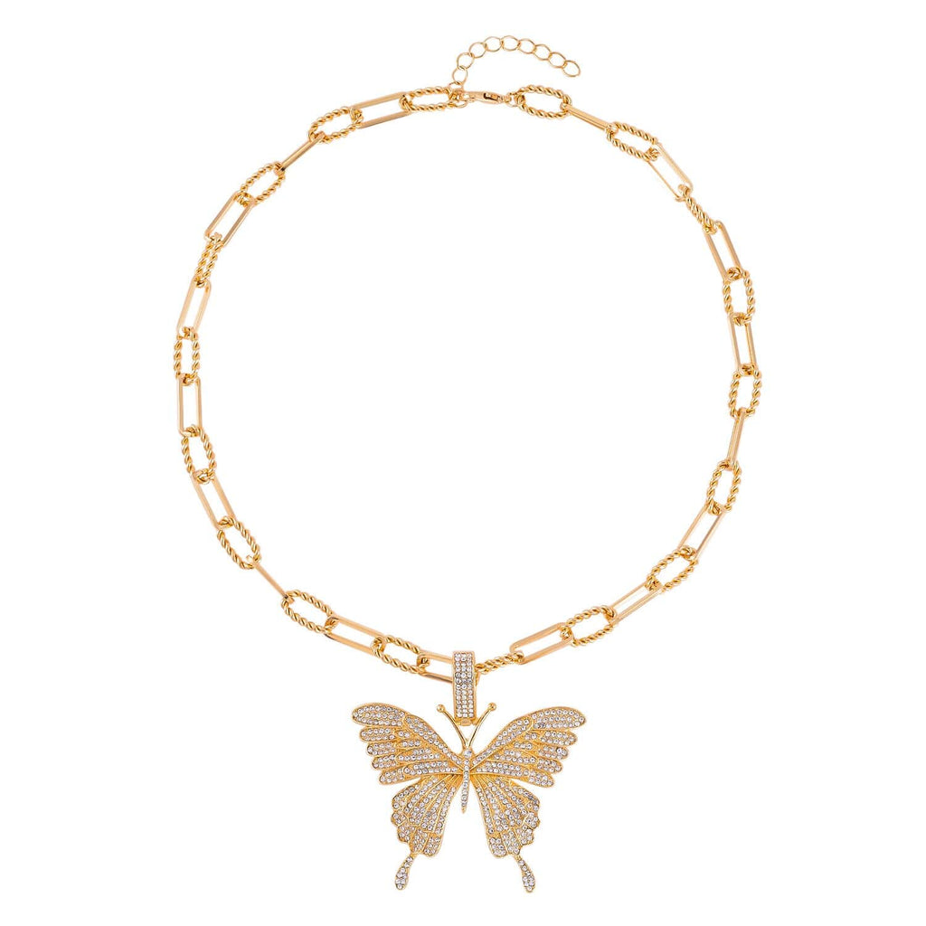 White Crystal Goldtone Butterfly Pendant Necklace 20-22" G7175