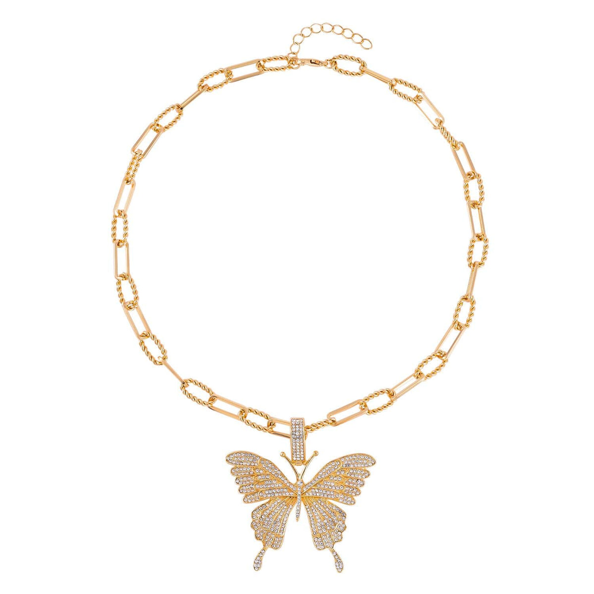 White Crystal Goldtone Butterfly Pendant Necklace 20-22" G7175