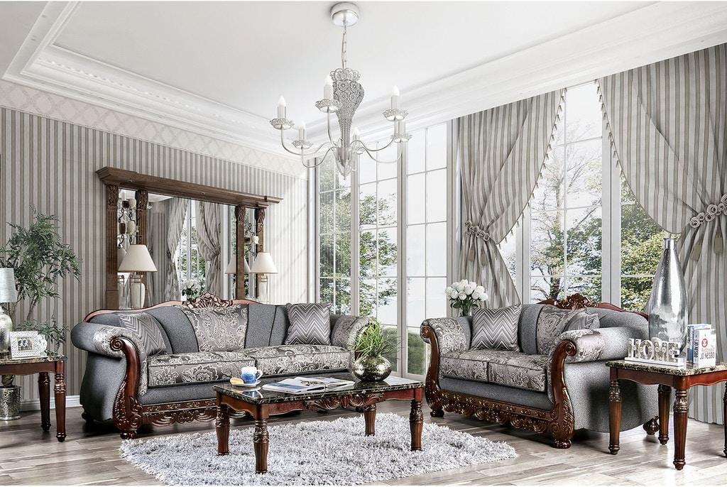 Gray Chenille Sofa and Loveseat J37682