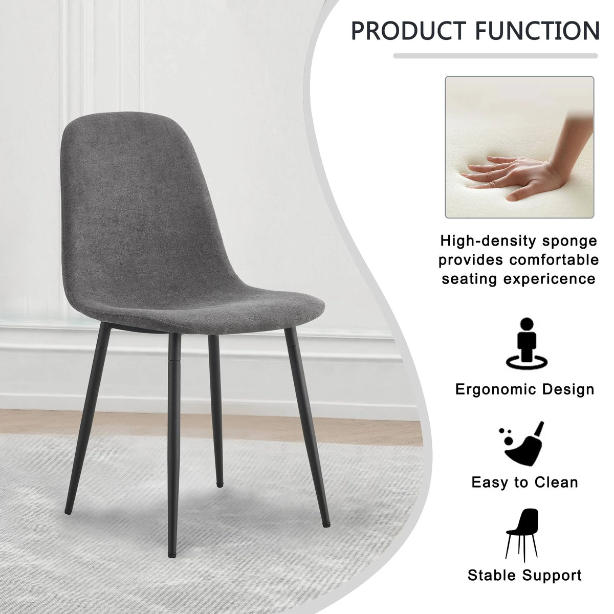 Dining Chairs Set of 4 Upholstered Side Chairs with Suede Fabric Cushion Seat and Metal Legs, Dark Gray H666126
