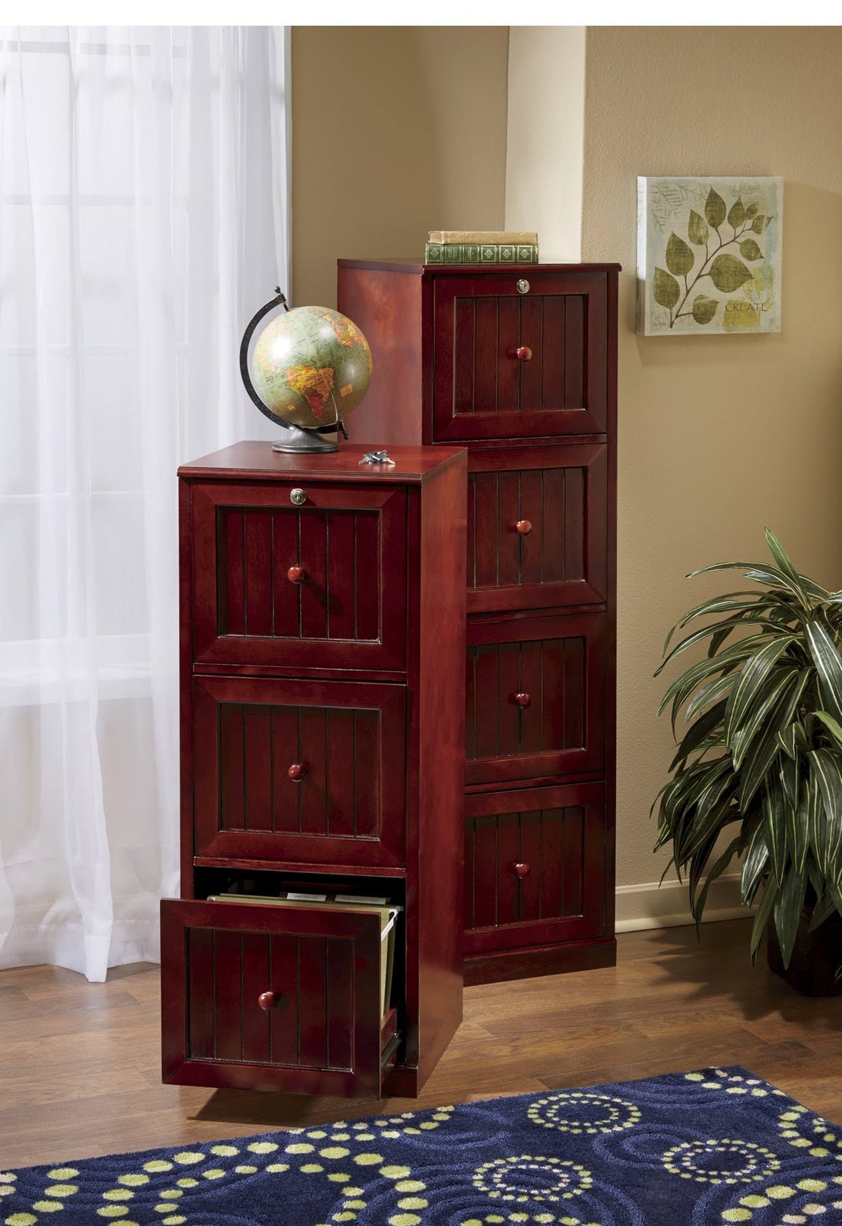 4-Drawer Locking File Cabinet, Brown, Composite N207