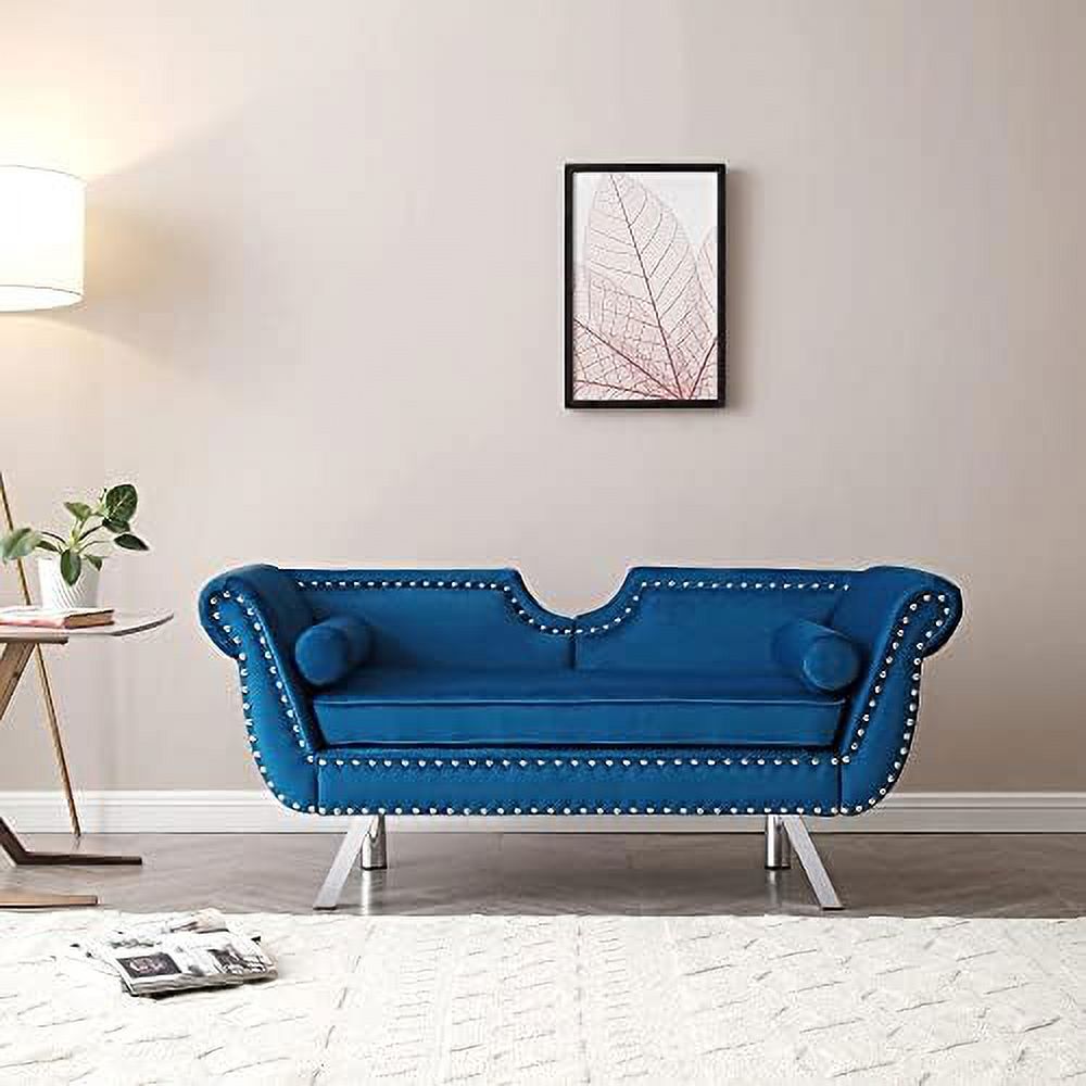 Velvet Loveseat with 2 Pillows, Metal Legs and Removable Cushions C16570