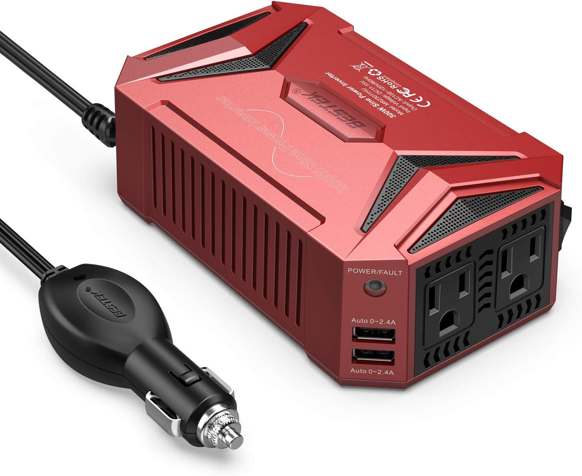 300Watt Pure Sine Wave Power Inverter Car Adapter DC 12V to AC 110V with 4.2A Dual Smart USB Ports Pack of 2 R70299