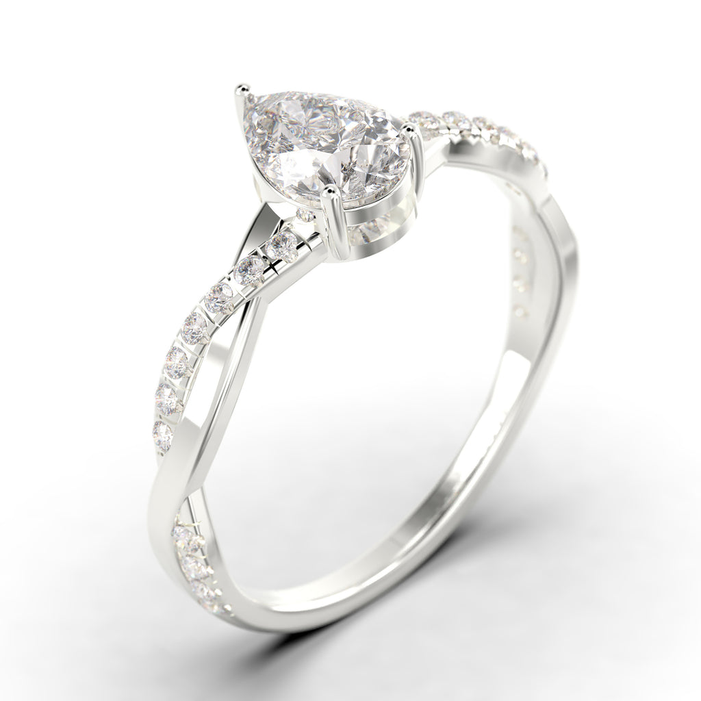 1.25 Carat Pear Cut Moissanite Engagement Ring in 925 Sterling Silver With 18k White Gold Plating R29104