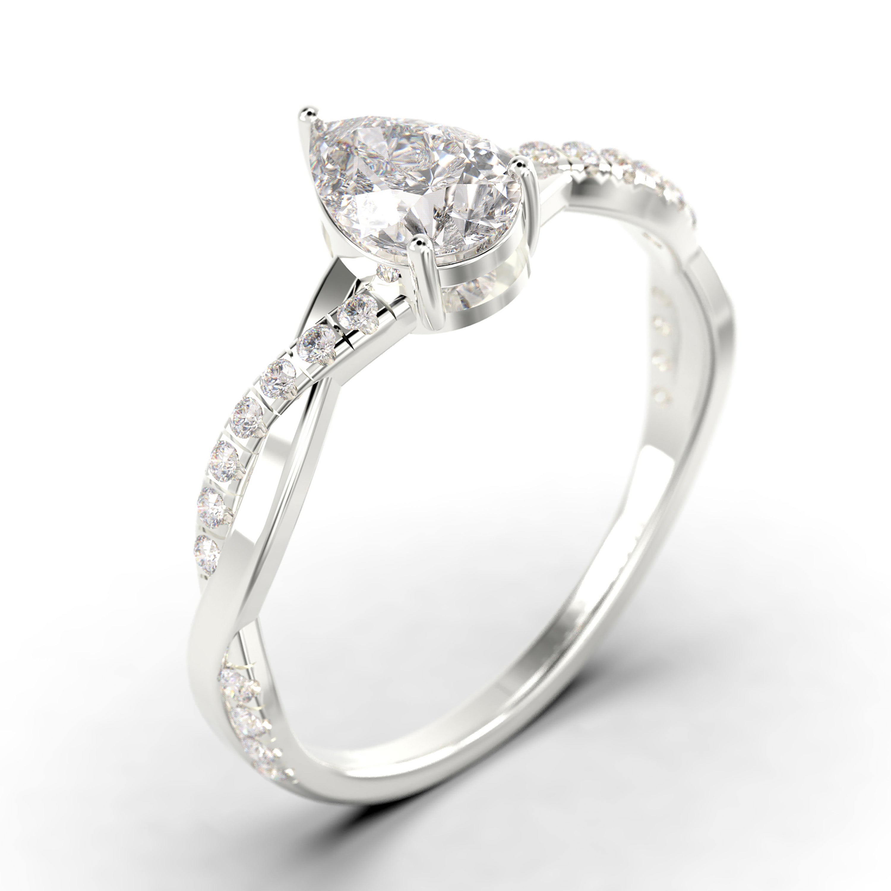 1.25 Carat Pear Cut Moissanite Engagement Ring in 925 Sterling Silver With 18k White Gold Plating R29104