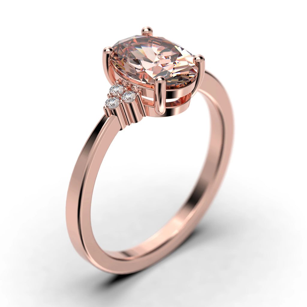 1.50 Carat Oval Cut Morganite And Diamond Moissanite Engagement Ring In 10K Solid Rose Gold T687810
