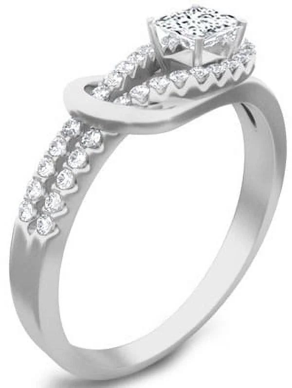 1.00 Carat Princess Cut Diamond Wedding Ring on 10k White Gold W145