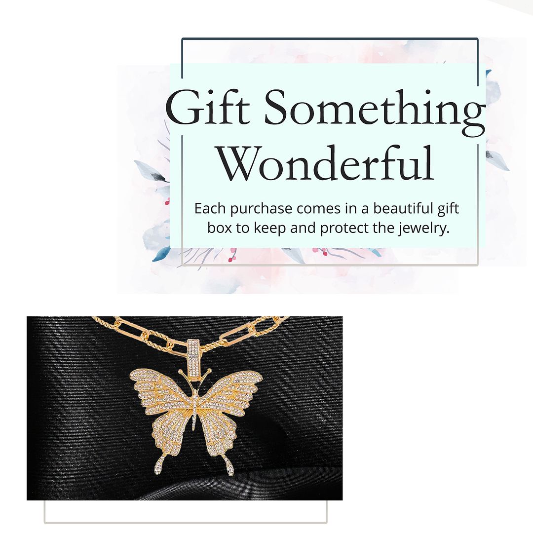 White Crystal Goldtone Butterfly Pendant Necklace 20-22" G7175