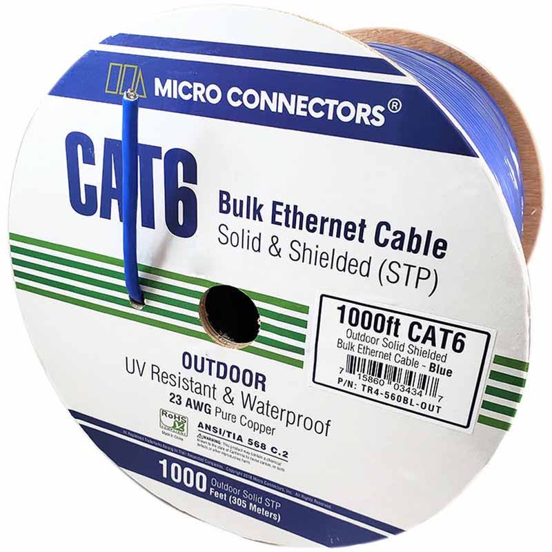 1000ft Solid Shielded (STP) Cat6 Outdoor UV Resistant Bulk Ethernet Cable M36701