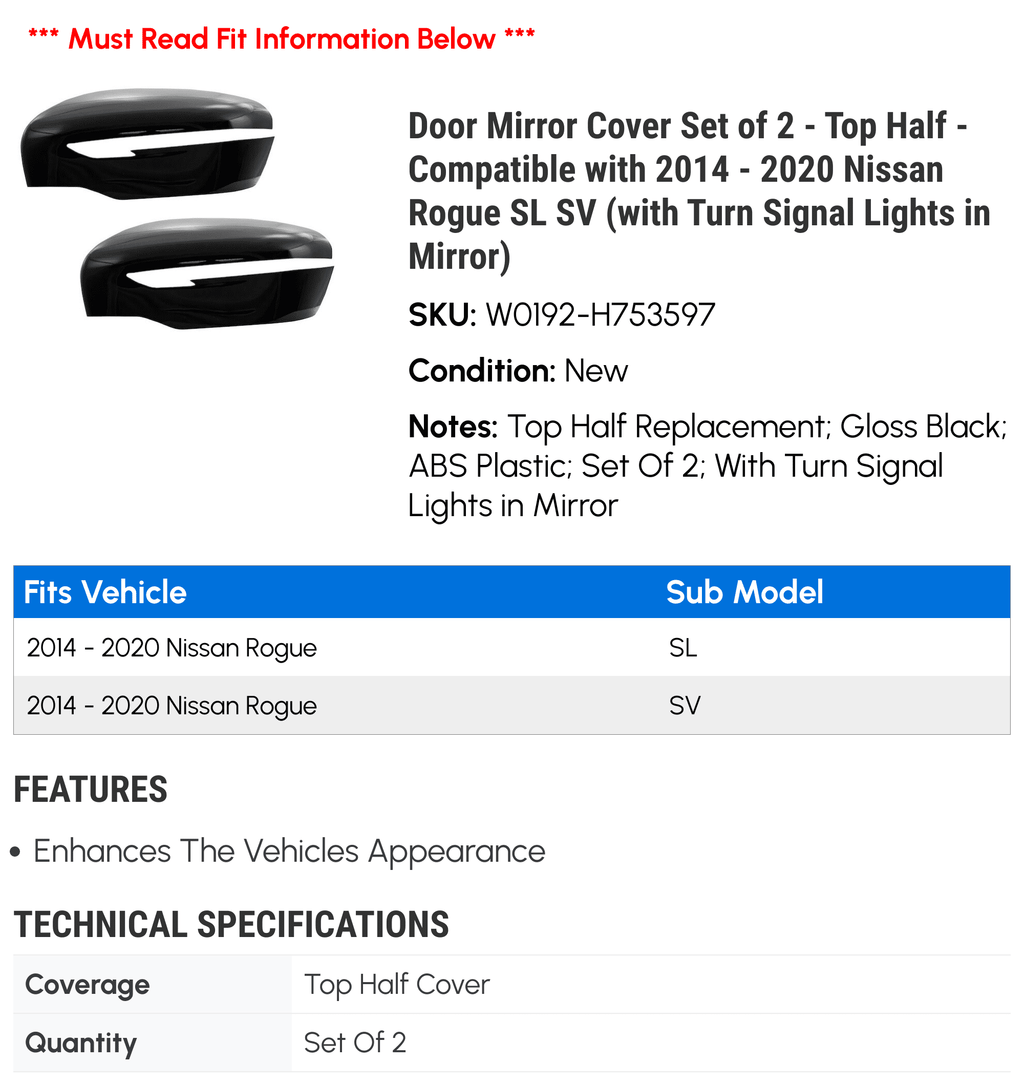 Door Mirror Cover Set of 2 with Turn Signal Lights M8149