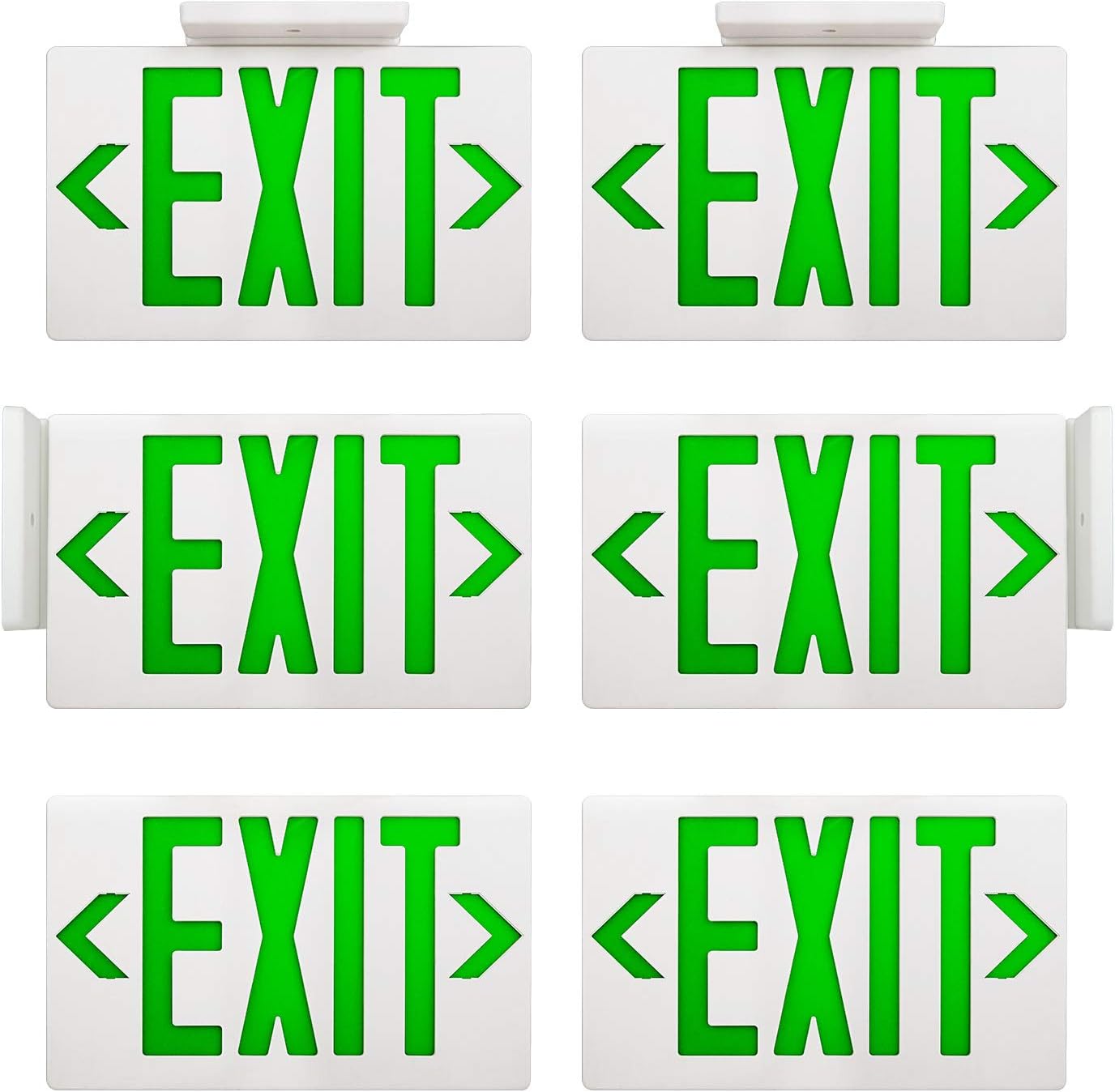 Green Double Face LED Emergency Exit Light Combo, 6 Pack B47205