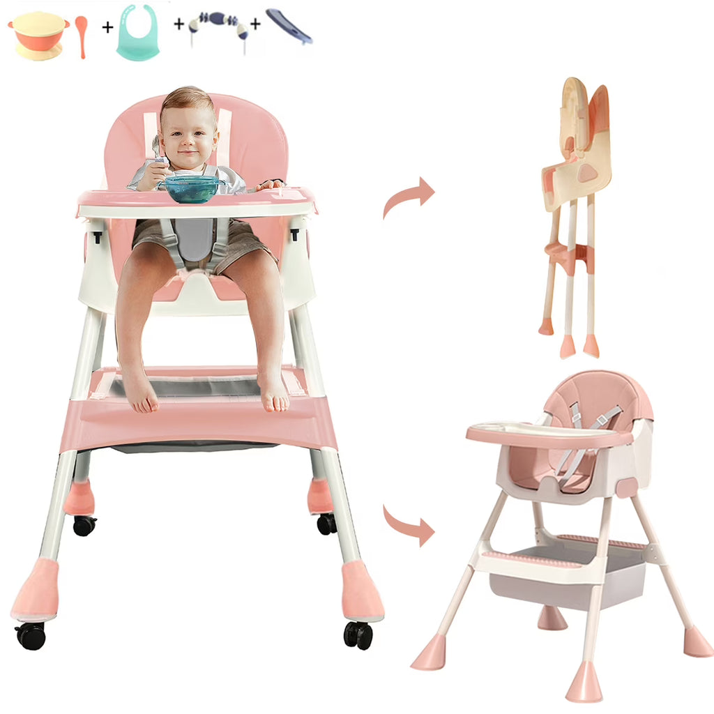 Pink 4-in-1 Baby Highchair with Five-Point Snap Button B412