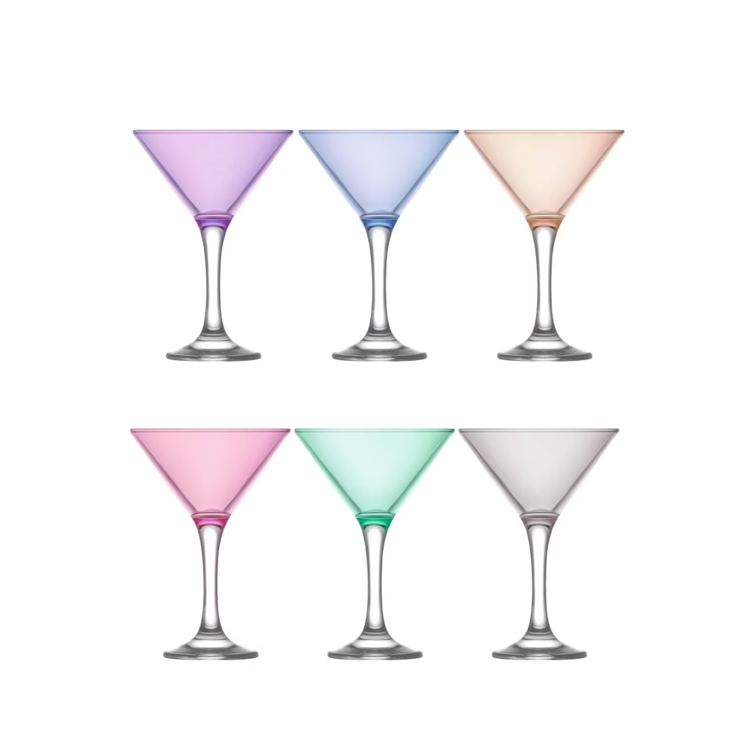 6 oz Multi Colored Martini Glasses Set of 6 Y6511