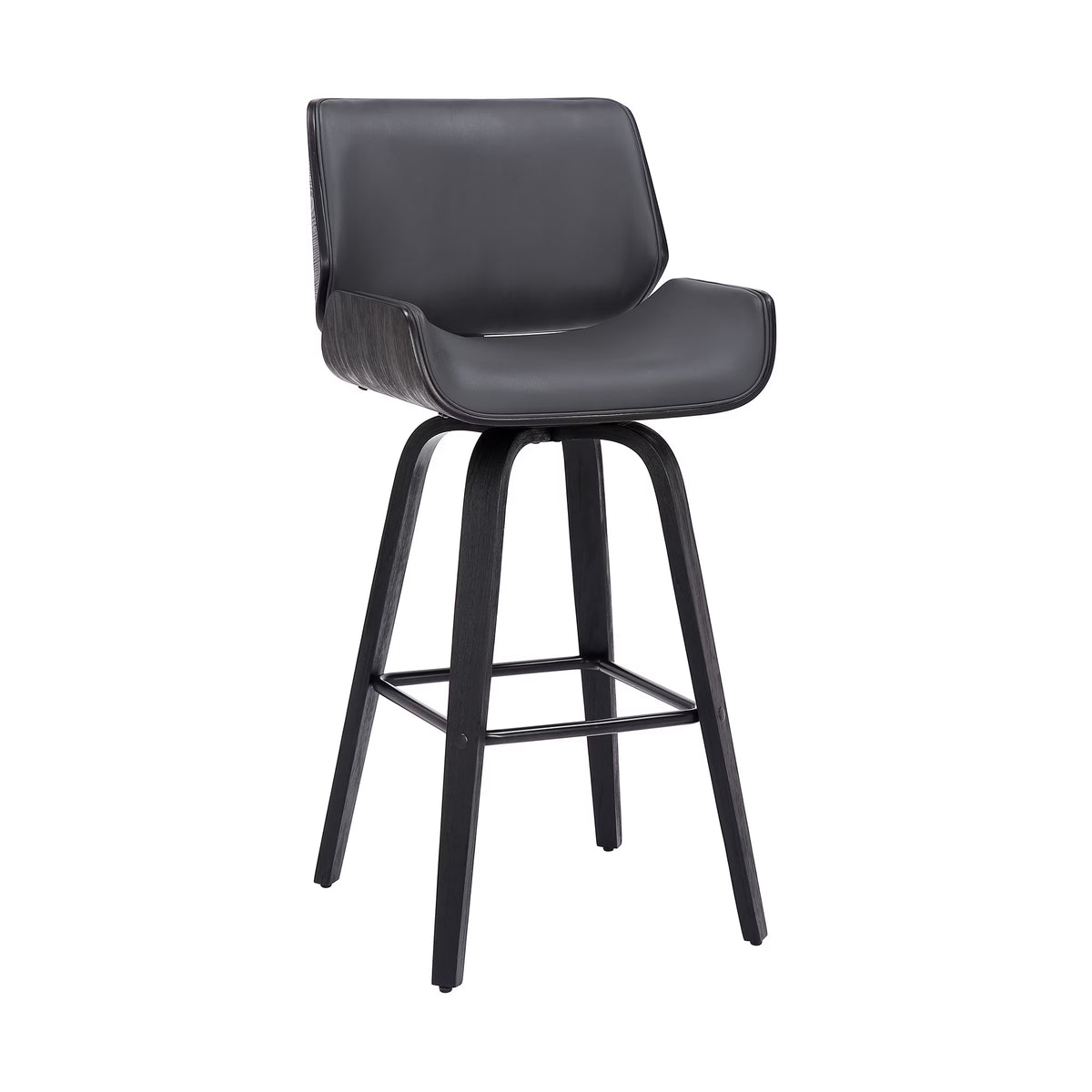 Faux Leather Wood Swivel Counter Stool in Gray/Black T59646