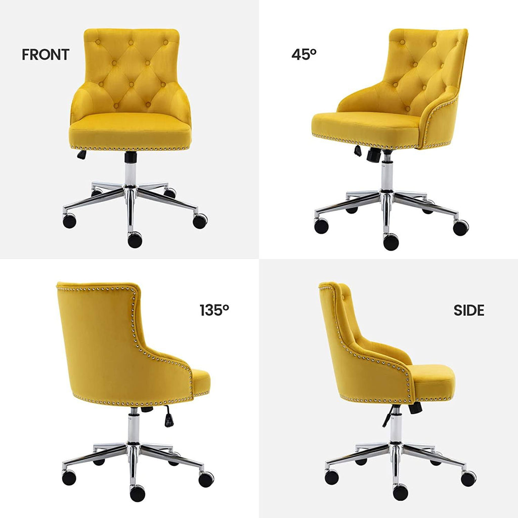 Yellow Tufted Velvet Desk Chair with Arms H1605