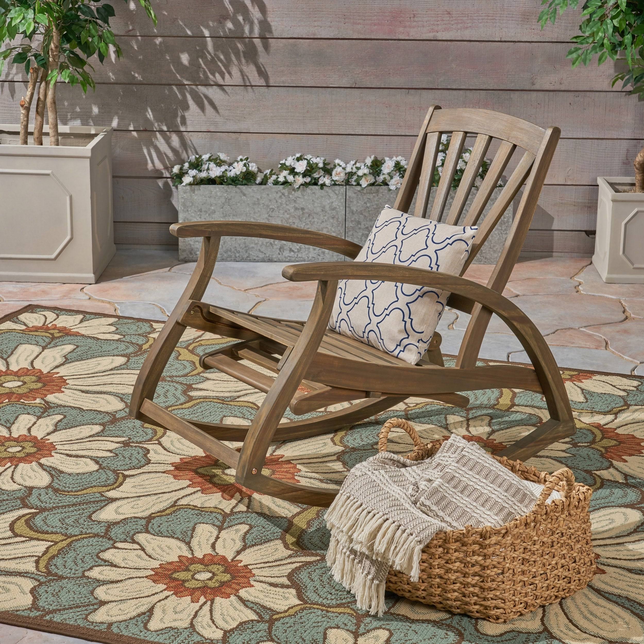 Teak Finish Acacia Rocking Chair with Footrest U3540