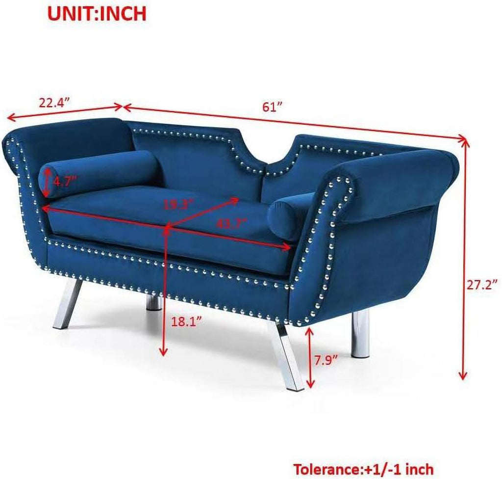Velvet Loveseat with 2 Pillows, Metal Legs and Removable Cushions C16570