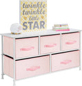 Pink/White Steel Frame Wood Top 5 Drawer Fabric Storage Dresser P67823