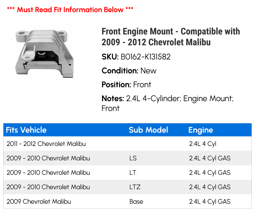 Front Engine Mount for Chevy Malibu S641
