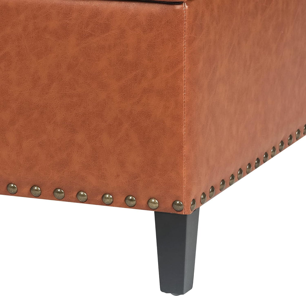 Faux Leather Storage Ottoman Bench with Wood Legs V208