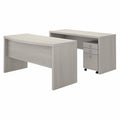Bow Front Desk and Credenza with Mobile File Cabinet in Gray Sand D34165