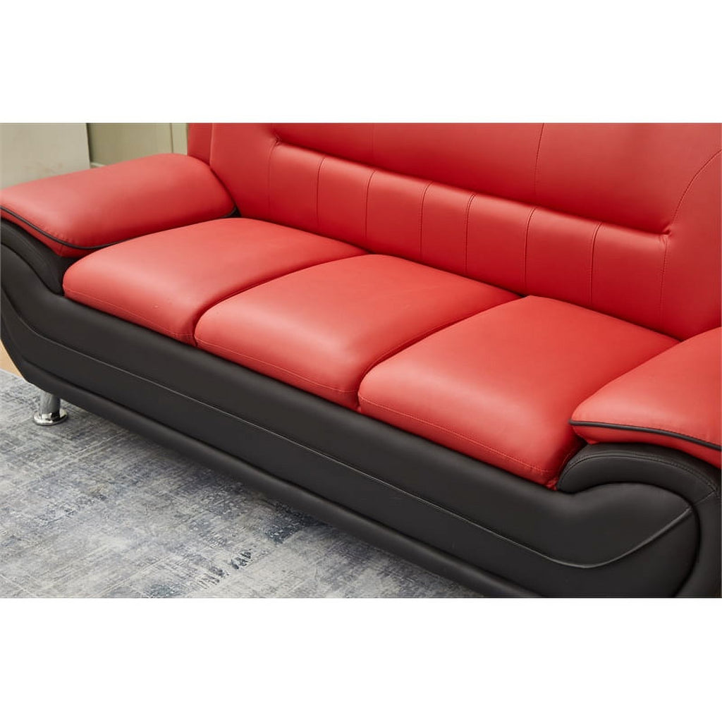 Black/Red Faux Leather Sofa with Pillow Armrests L325890