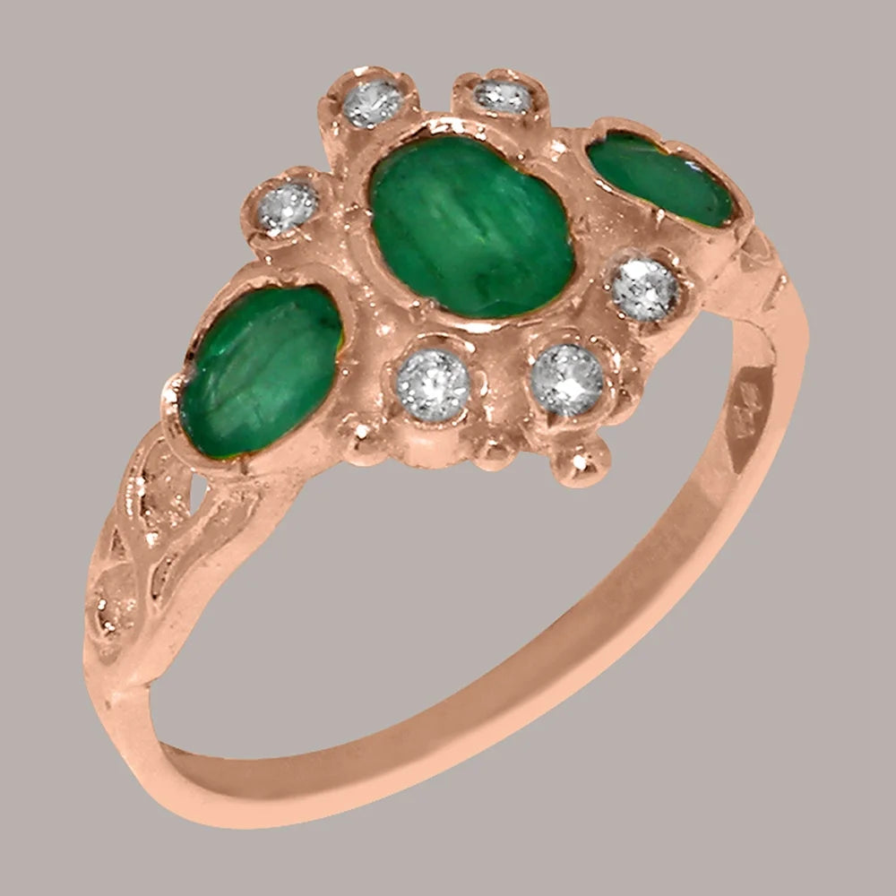 14k Rose Gold Natural Emerald & Diamond Ring B46123