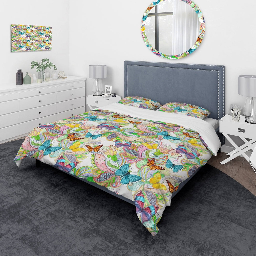 Bohemian Colorful Butterflies Floral Bedding Set Duvet Cover Shams V41401