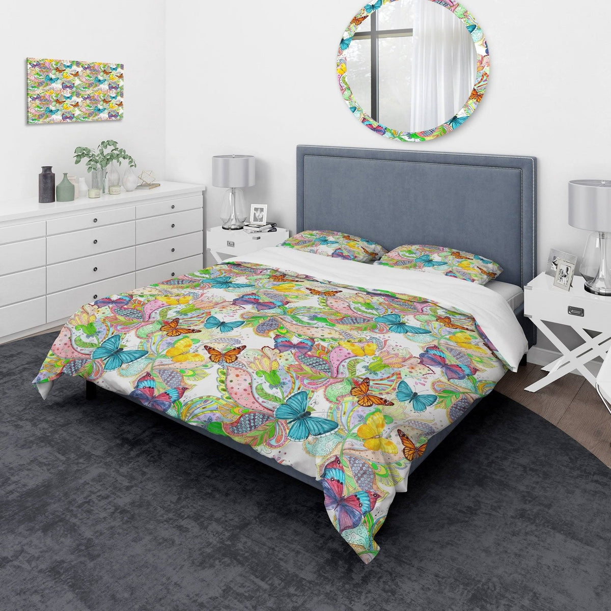 Bohemian Colorful Butterflies Floral Bedding Set Duvet Cover Shams V41401