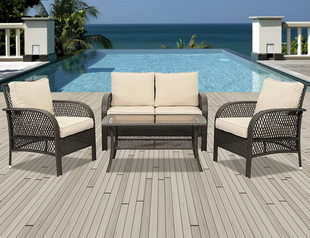 5 Pcs Wicker Rattan Conversation Chairs Set, Brown A116227