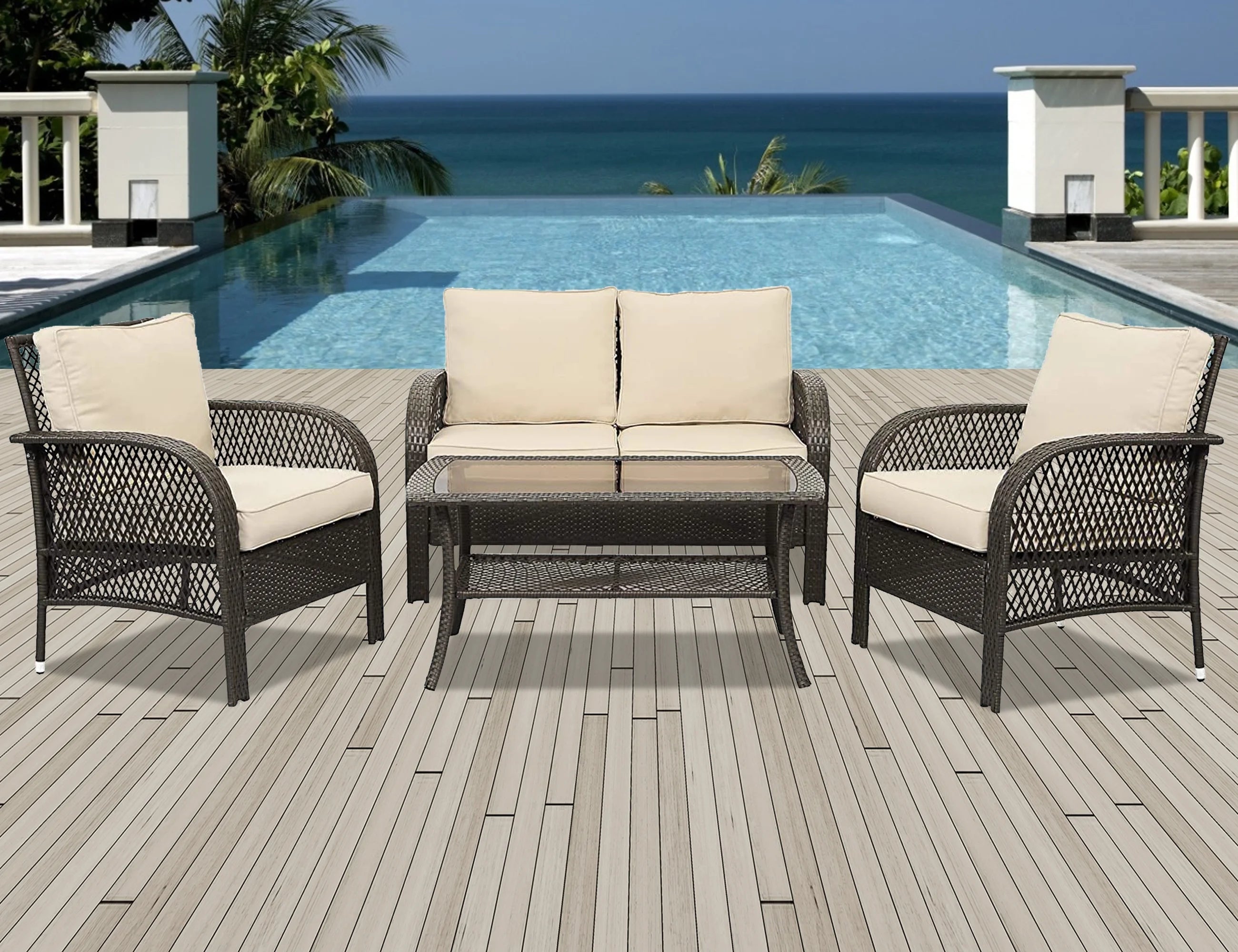 5 Pcs Wicker Rattan Conversation Chairs Set, Brown A116227