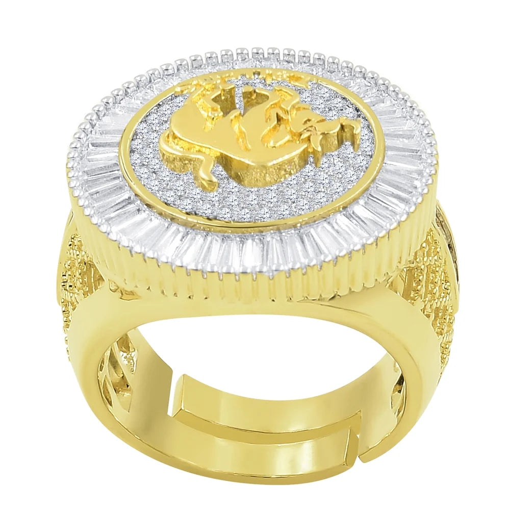 14K Yellow Gold Finish Simulated Diamond Taurus Ring J48874