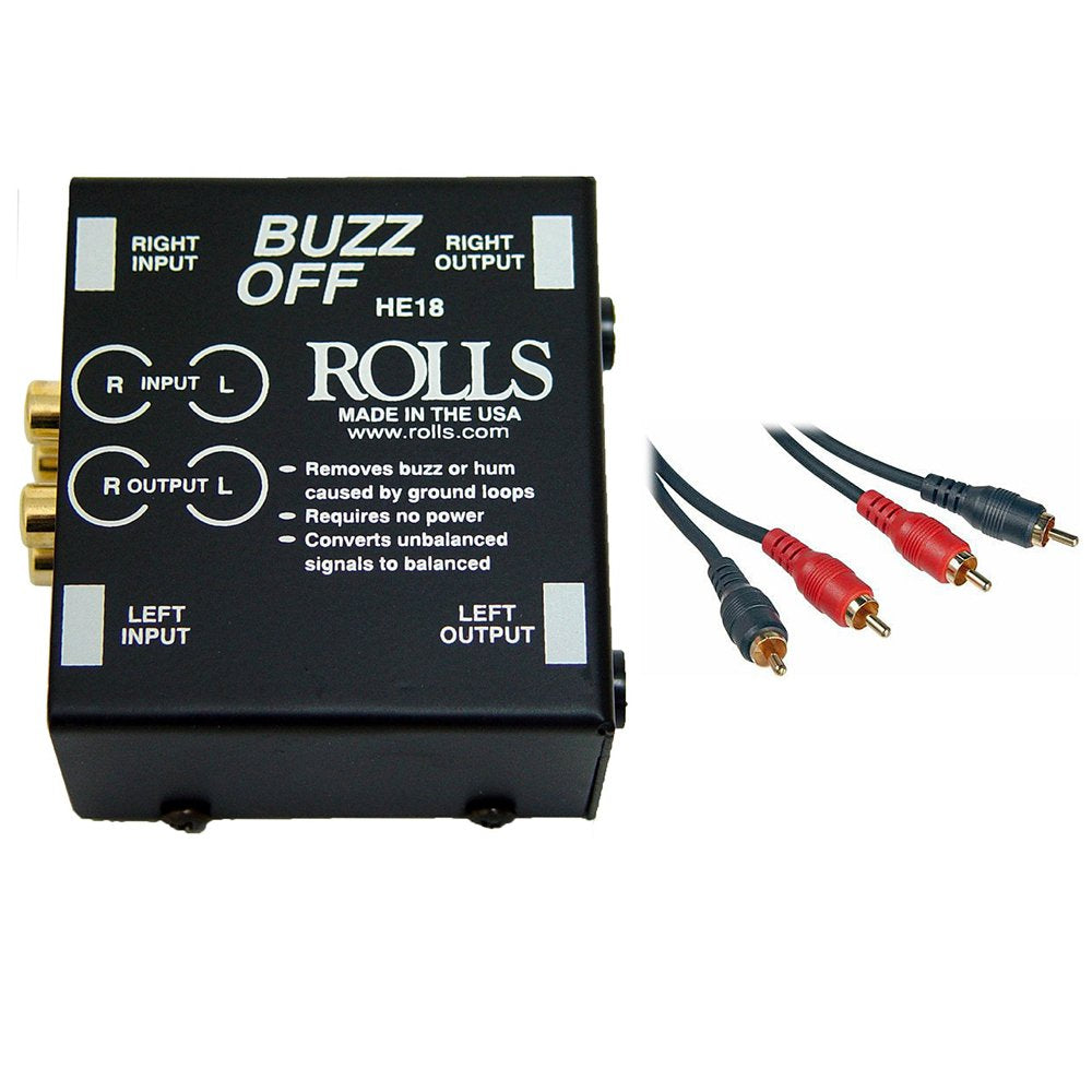 2-Channel Hum and Buzz Remover with 2 RCA Male to 2 RCA Male Dual Audio Cable 3' F48662