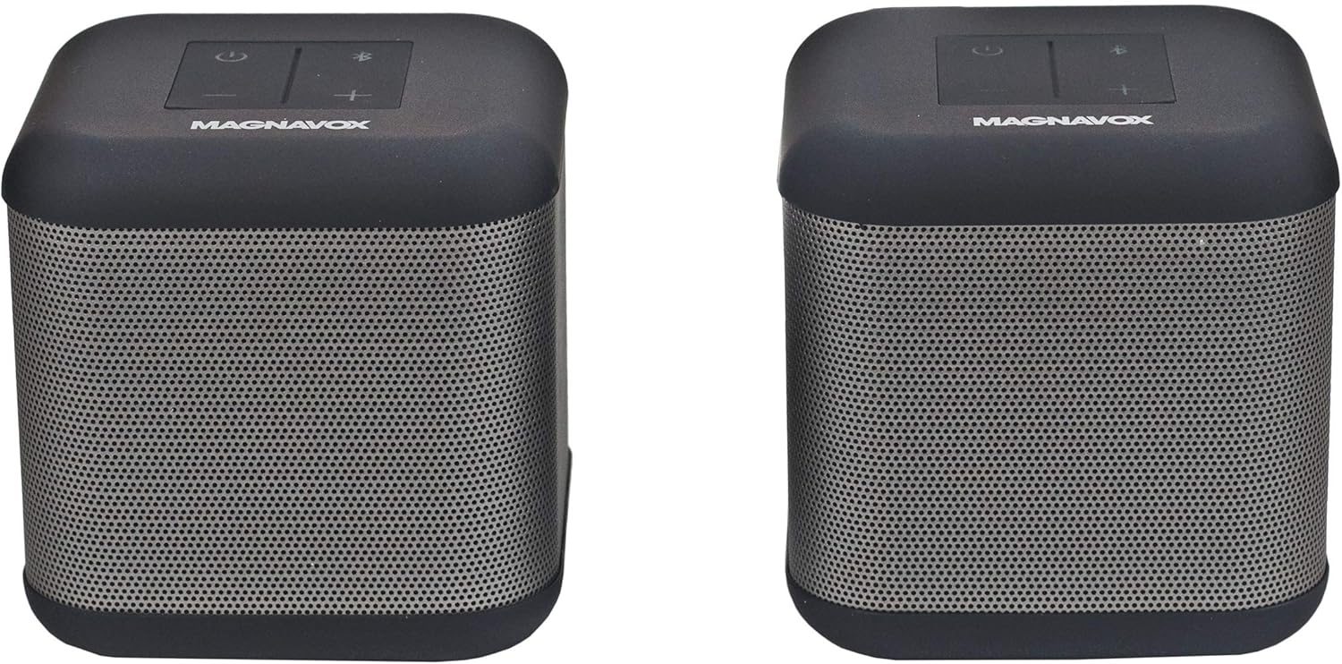Silver and Black Stereo Speakers, Bluetooth, Pack of 2 C6477