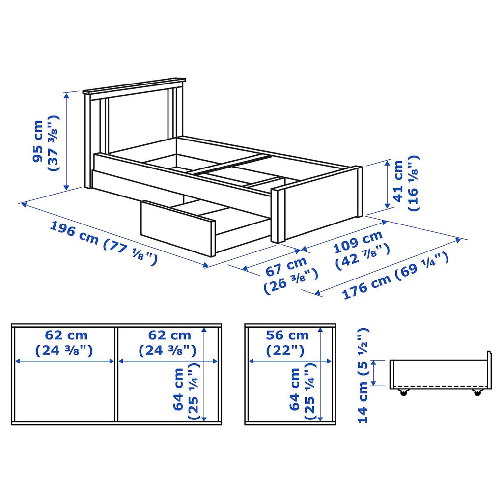 Twin White Bed Frame with 2 Storage Boxes P1443