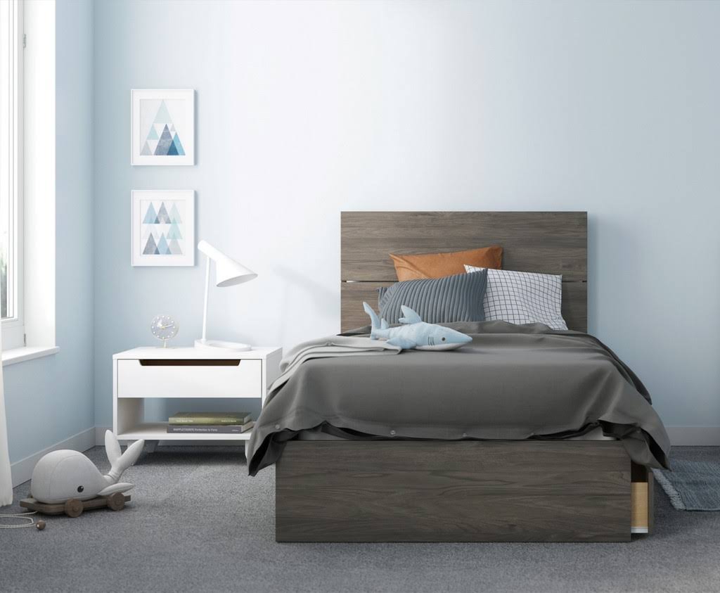 3 Piece Twin Size Bedroom Set, Bark Grey and White N98758