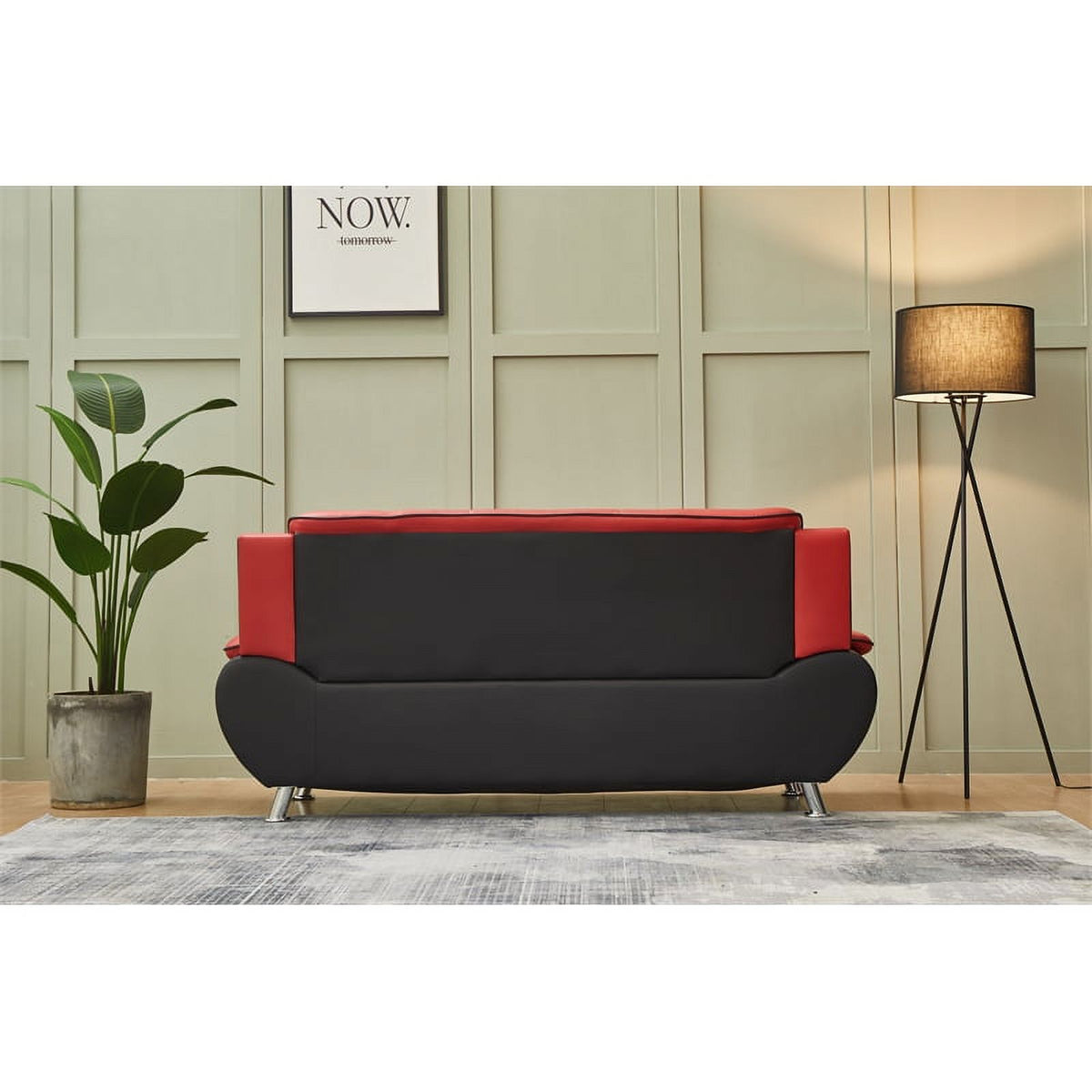 Black/Red Faux Leather Sofa with Pillow Armrests L325890