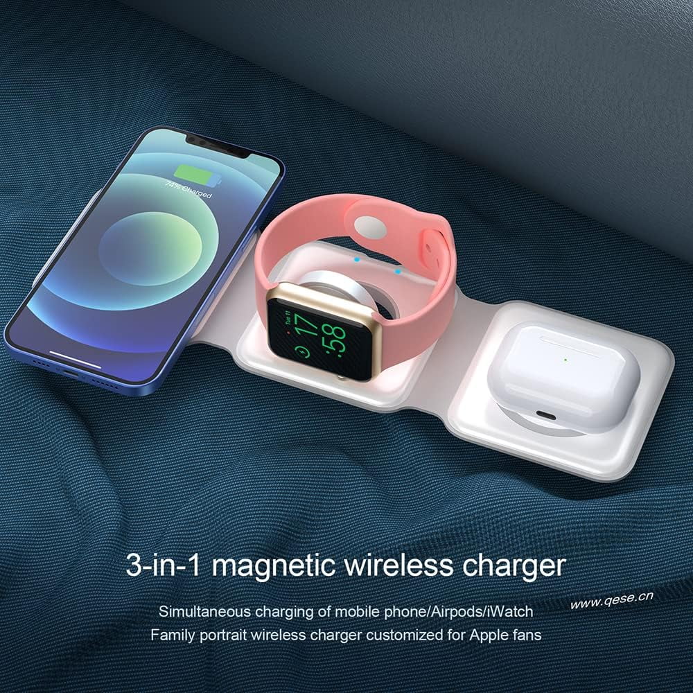 3 in 1 Magnetic Wireless Charging Stand with Cable for iPhone AirPods iWatch Android, White U7187
