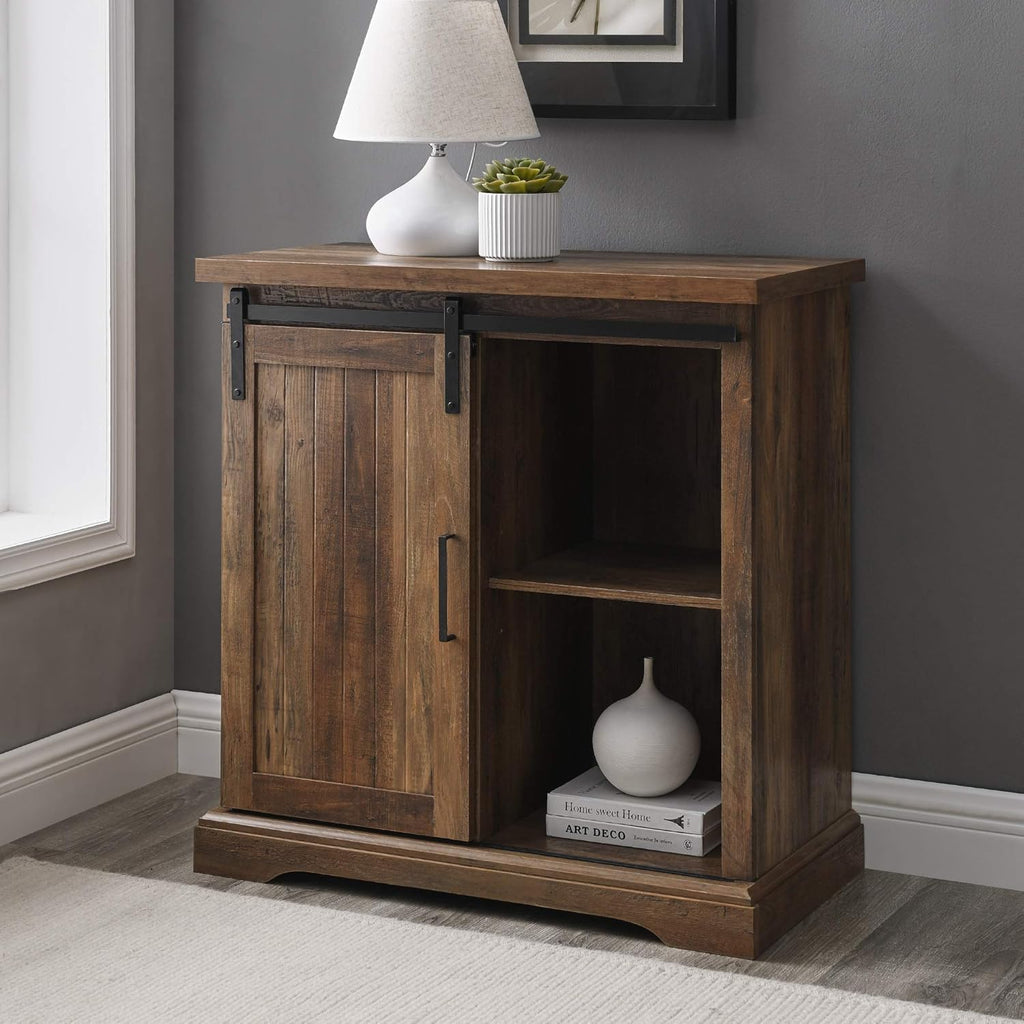 Grey Wash Sliding Slat Door Storage Cabinet I373197
