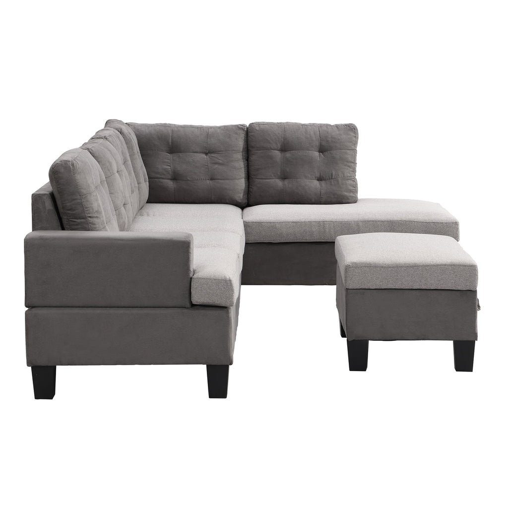 Gray Sofa Set with Chaise Lounge and Storage Ottoman O546